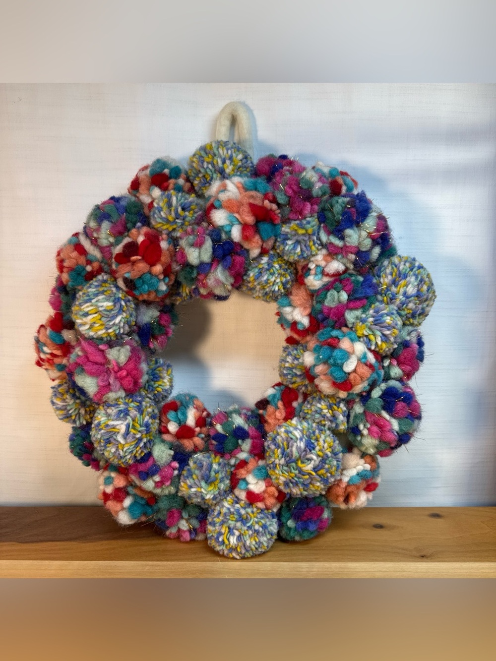 NWT Anthropologie Nepal Felted Wool Pom Pom Merry Making Wreath 15" Diameter